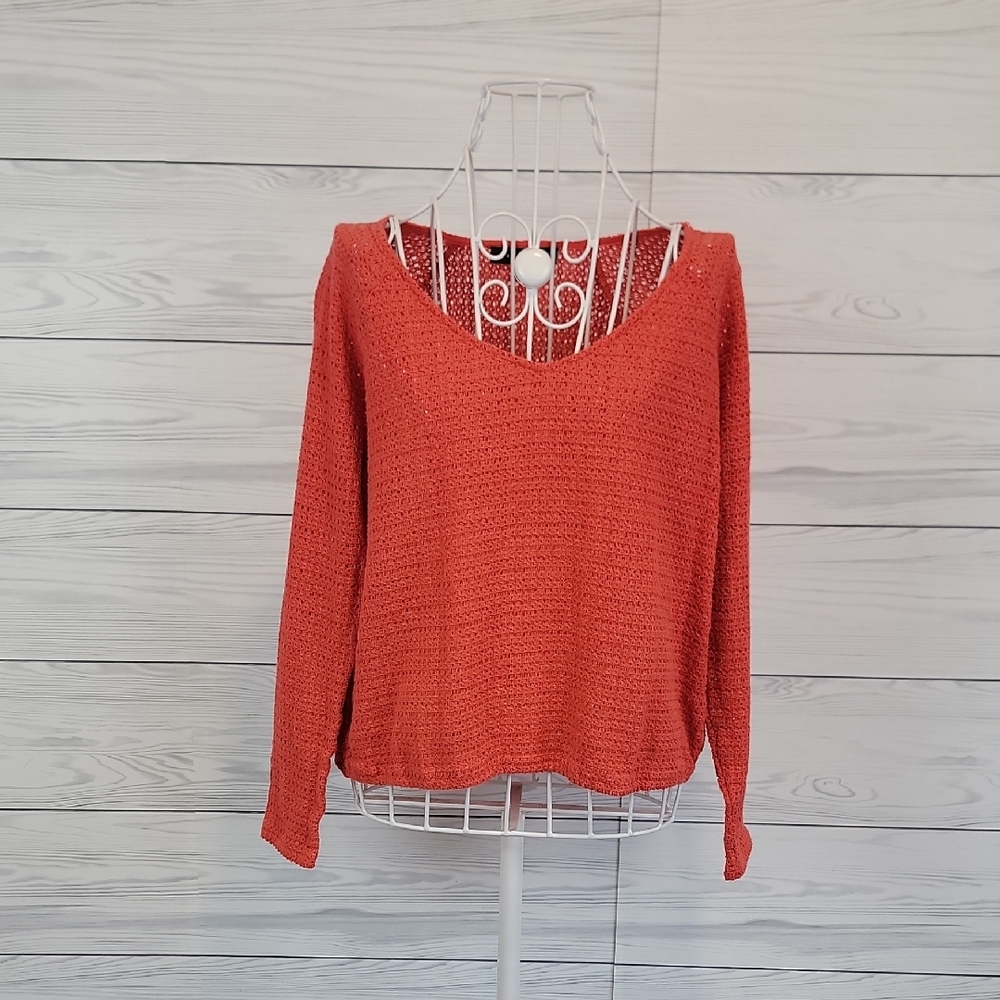 Sanctuary Knit Sweater Open Stitch Red Relaxed V-Neck Womens Size M